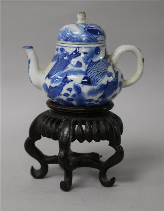 A Chinese blue and white miniature teapot and stand teapot height 8cm